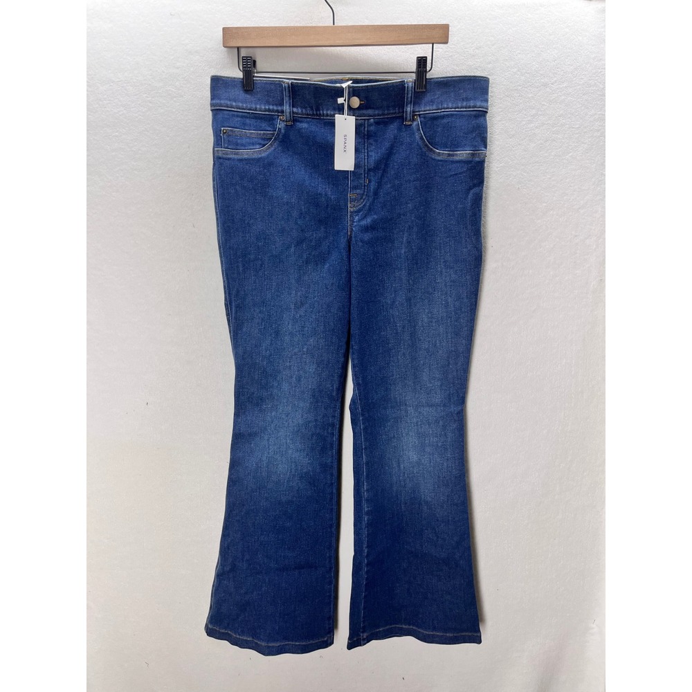 Spanx Flare Jeans Womens XL Petite Blue New High Rise Stretch Denim Pull On 3476